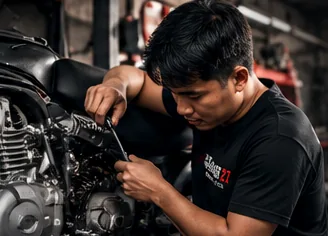 Ilustrasi mekanik memperbaiki mesin motor